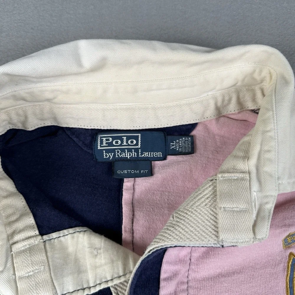 Polo Ralph Lauren Rugby Shirt Mens XL Colorblock Crest Patch‎ Long Sleeve