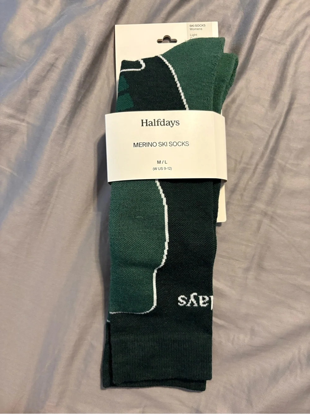 NWT Women’s Halfdays Light Cushion Merino Ski Socks Green Alpine M/L - US 9-12