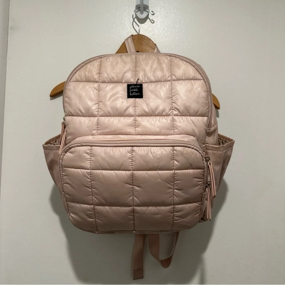 Petunia Pickle Botton Diaper Bag‎ Backpack Blush Pink Quilted Satin Fabric