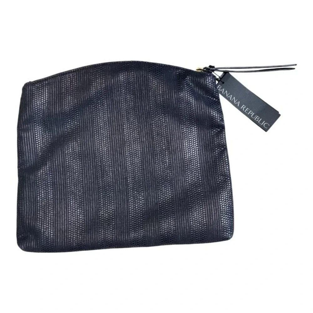 BANANA REPUBLIC Black Leather Make‎ Up Accessory Bag Pouch NWT