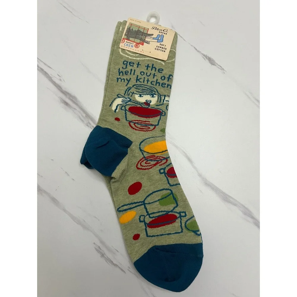 Blue Q Get The Hell Out Of My Kitchen Women Crew Socks Sage‎ Green New SW500