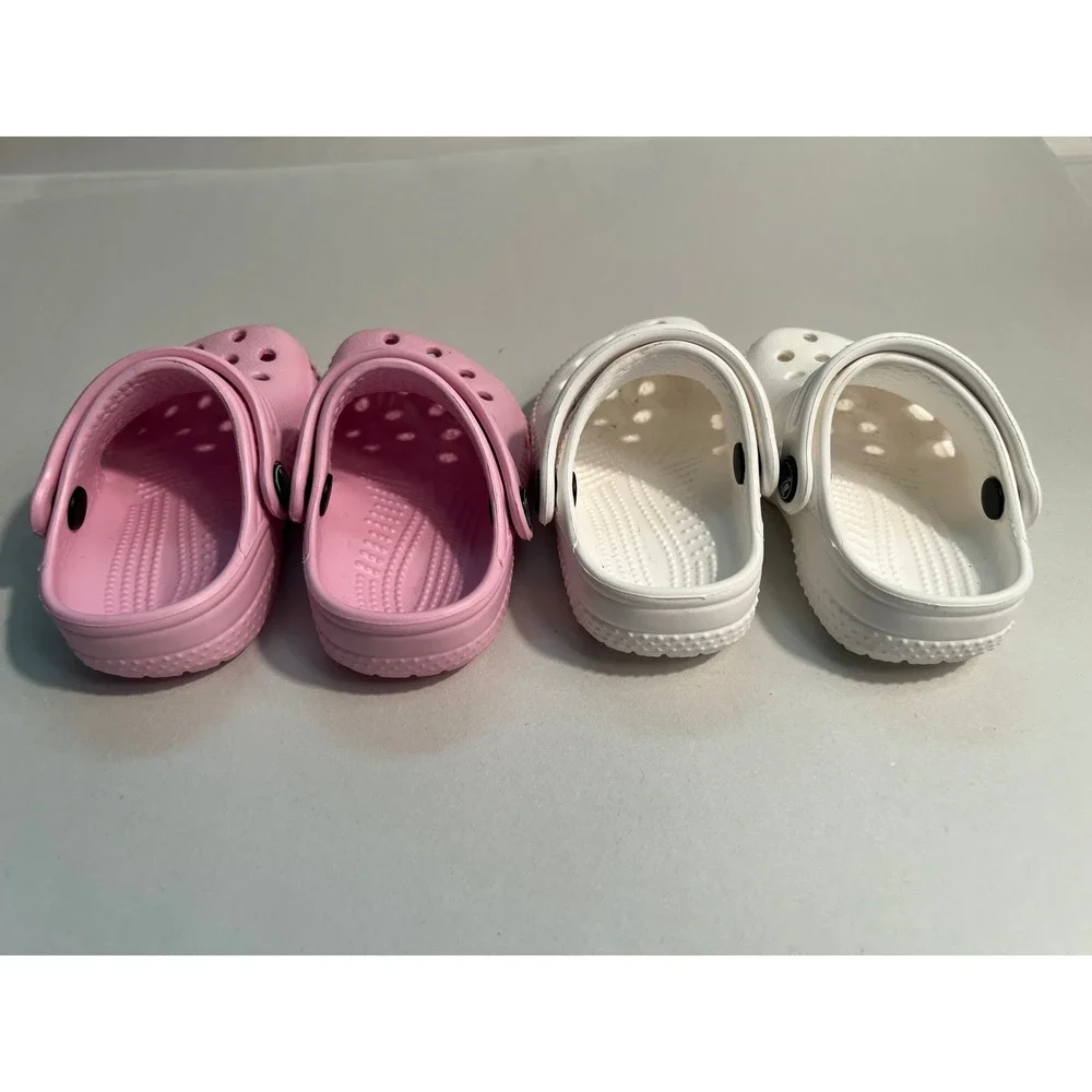 Set of 2 Crocs Classic Clog‎ Heel Toddler Strap Pink White SZ 2/3