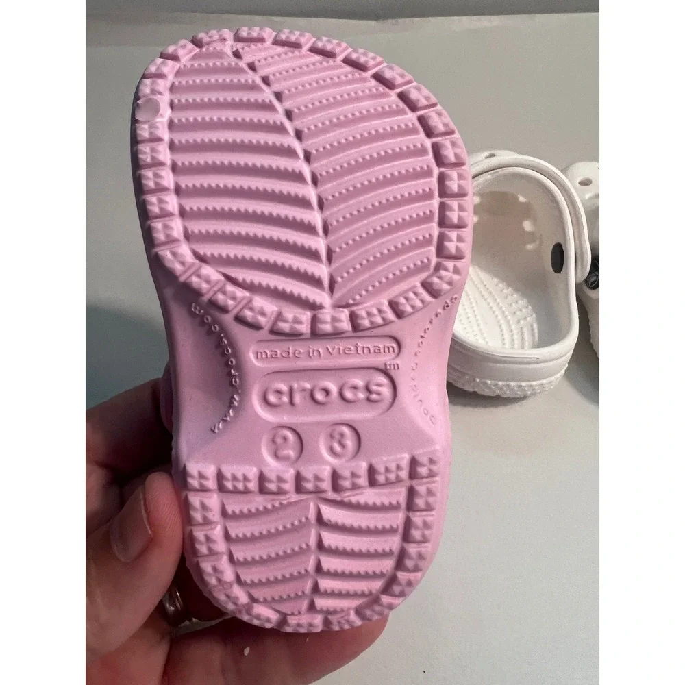 Set of 2 Crocs Classic Clog‎ Heel Toddler Strap Pink White SZ 2/3