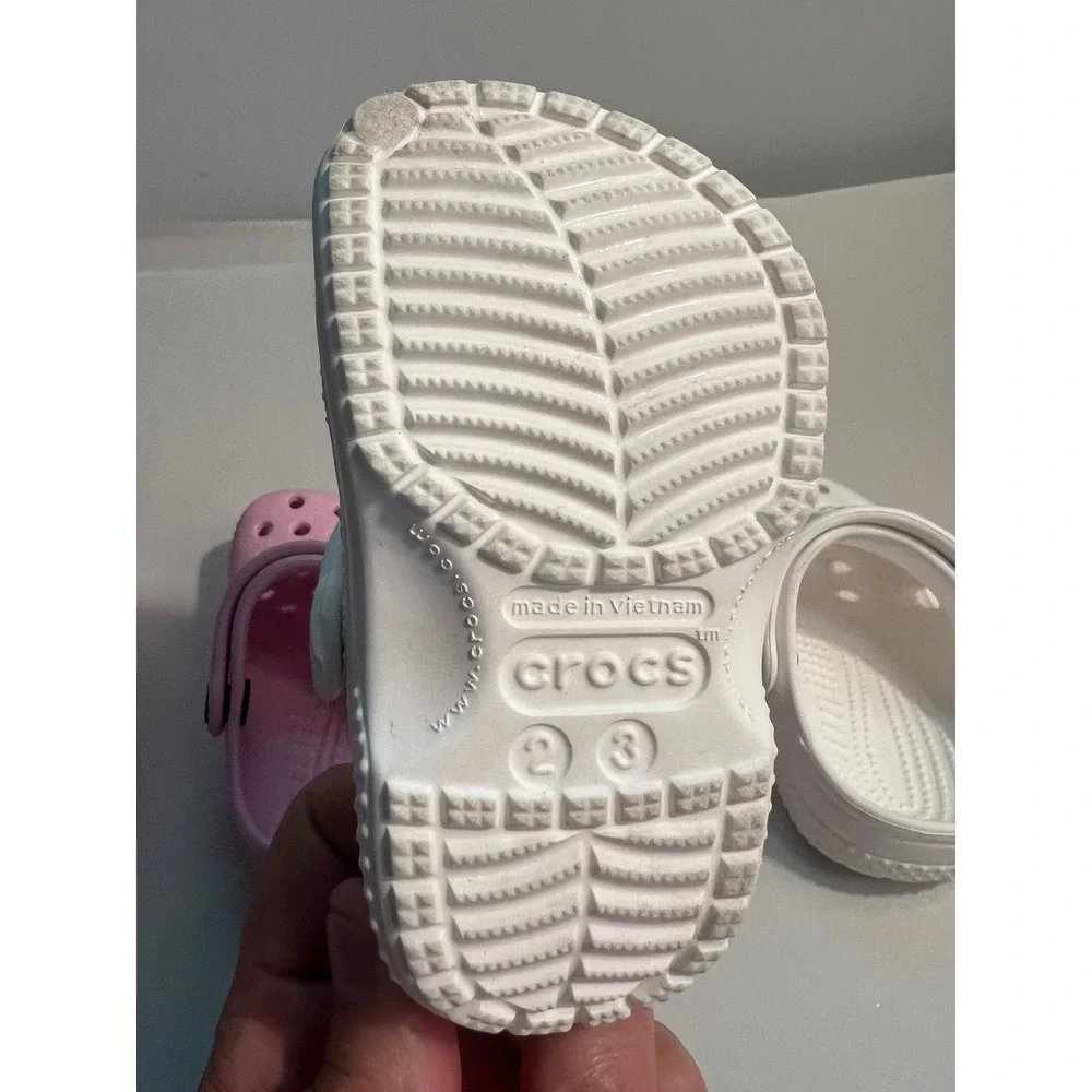 Set of 2 Crocs Classic Clog‎ Heel Toddler Strap Pink White SZ 2/3