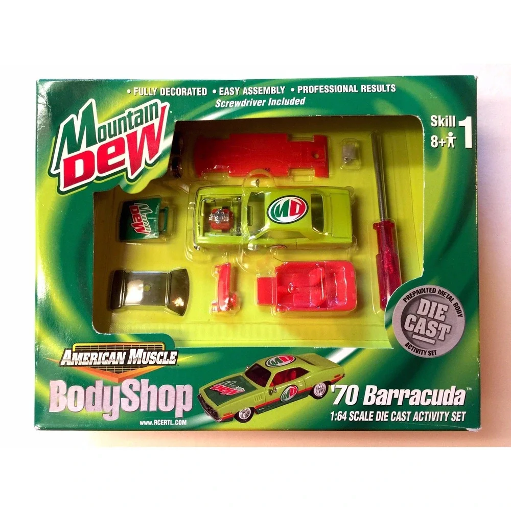 ERTL Body‎ Shop Mountain Dew Model Kit 70 1970 Plymouth Barracuda Die Cast 1/64