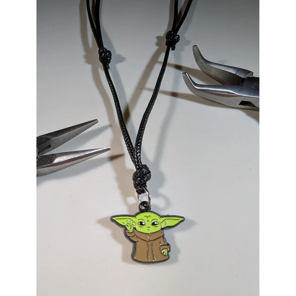 Star Wars Grogu Baby Yoda‎ Enamel Pendant Adjustable Black Cord Necklace 14-27