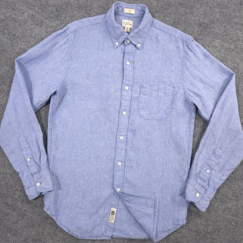 J Crew Baird McNutt Irish Linen Shirt Mens S Blue Slim Fit Long Sleeve Preppy