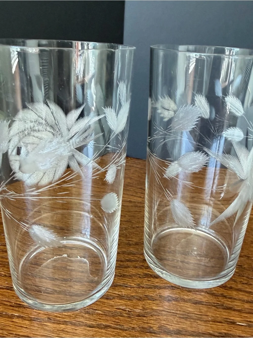 Vintage Etched Wheat Glasses Set of 2 Mid Century‎ Tumblers 5” Tall