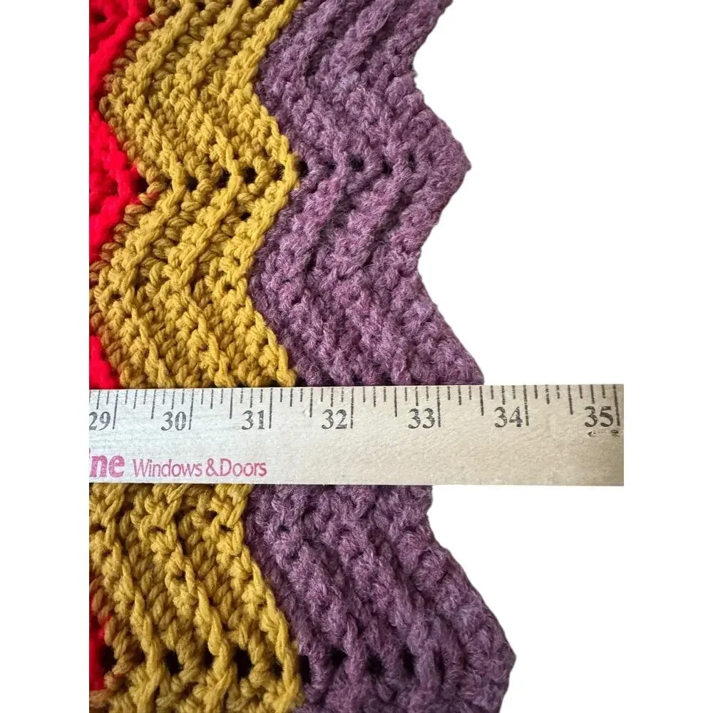 VTG Handmade Crochet Ripple Afghan Retro Chevron Multicolor Blanket‎ Throw Cozy