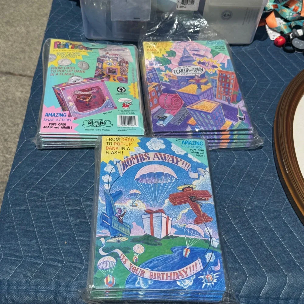 Vintage 1992 Fascinations Pop-Up Bank Greeting Cards Lot of‎ 3 Birthday 90s NOS