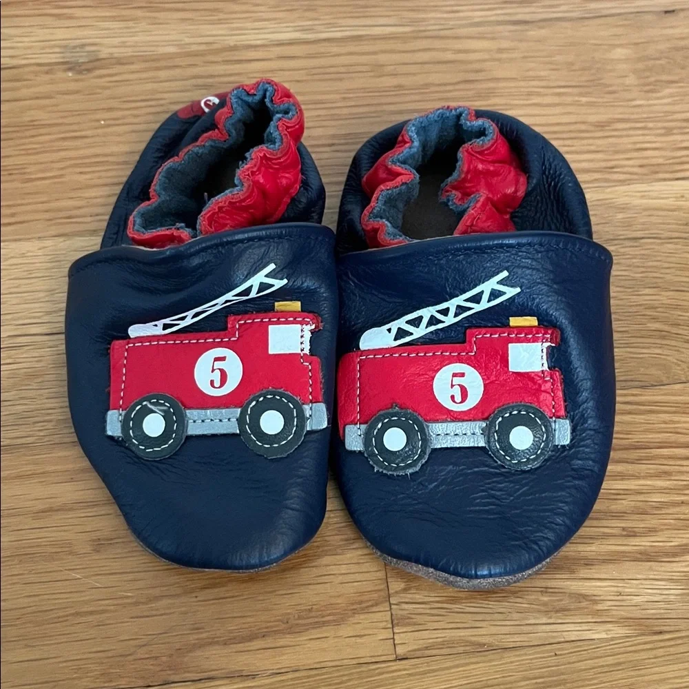 Robeez Navy Baby Shoes with Fire Truck Design