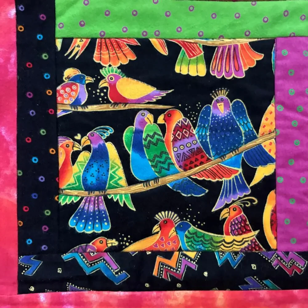 Vintage Laurel Burch Reversible Patchwork Quilt Throw Handmade Cat Dog Boho