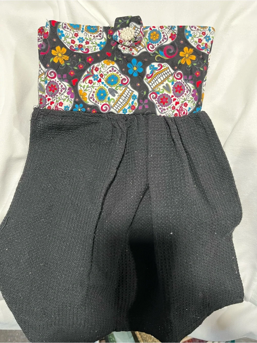 Black Kitchen Towel with Colorful Sugar Skull Accent