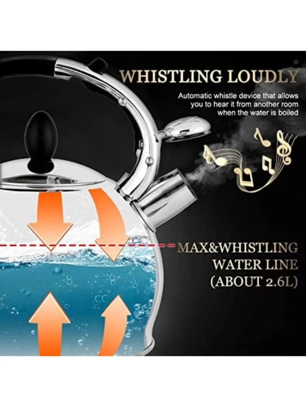 Whistling Tea Kettle 2.7QT Stainless Steel Teapot - Durable & Stylish Design