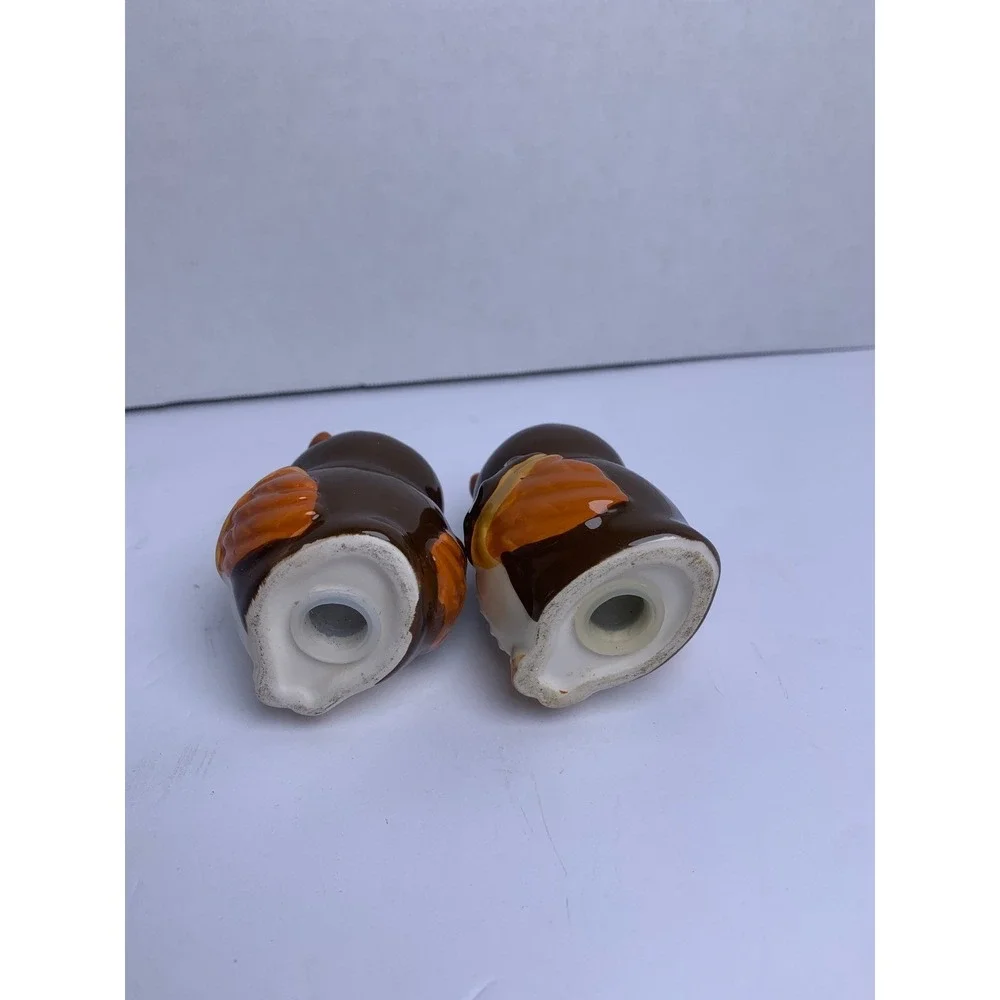 Vintage Ceramic Owl Salt and Pepper Shakers‎ Retro Bohemian Hand Painted Set