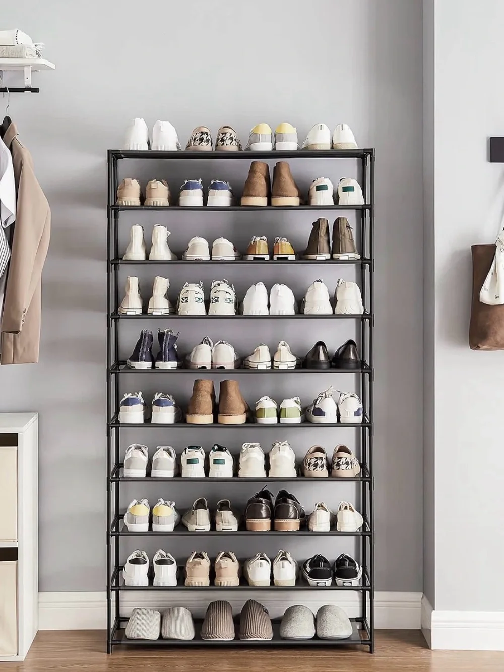 Metal 10-Tier Shoe Rack Organizer in Black