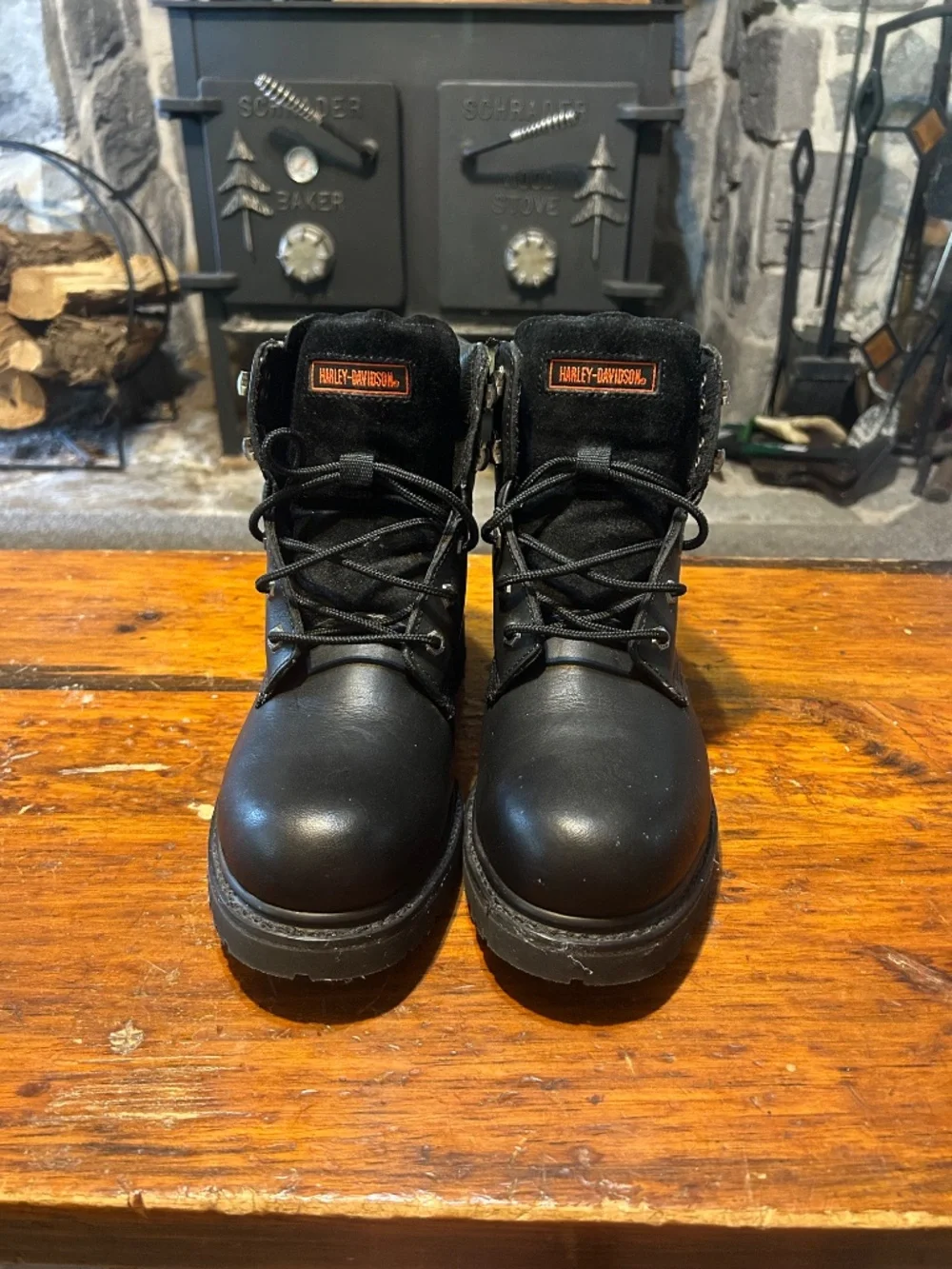 Black Harley Davidson Motor Cycle Lace Up Steel Toe Boots