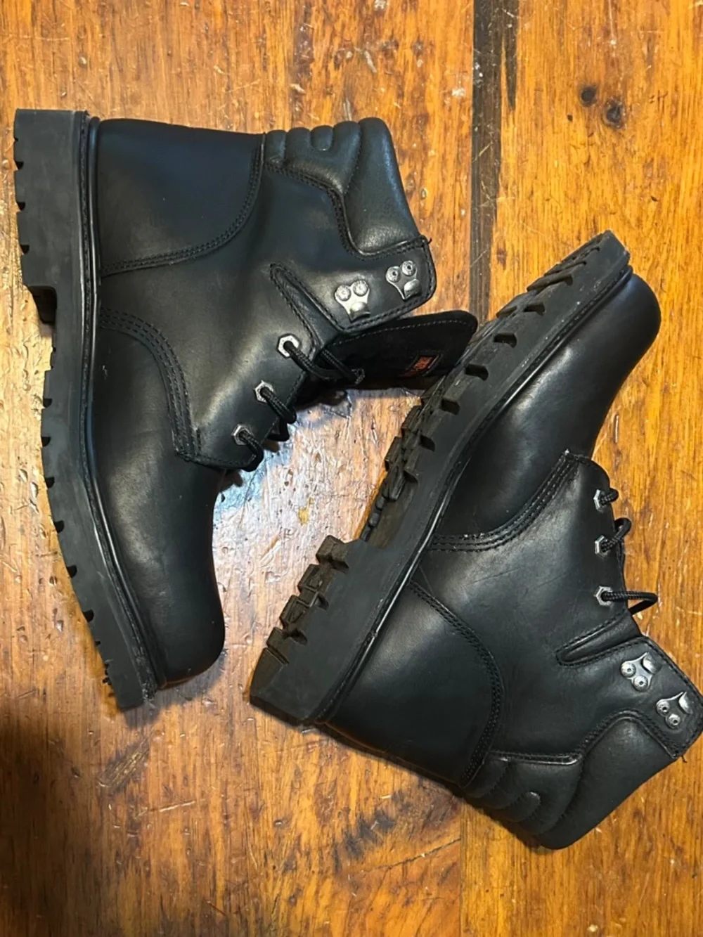 Black Harley Davidson Motor Cycle Lace Up Steel Toe Boots