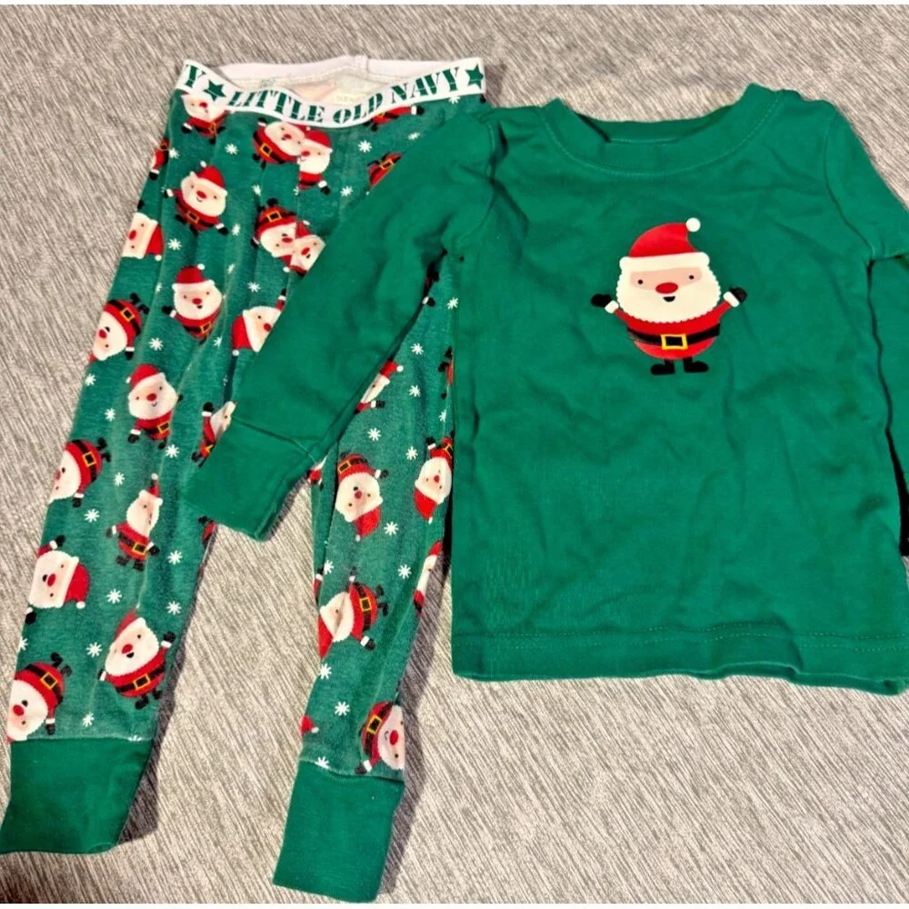 Old Navy Boys Christmas Holiday Santa Pjs Pajamas Set Size 18m 24m Green Sleep