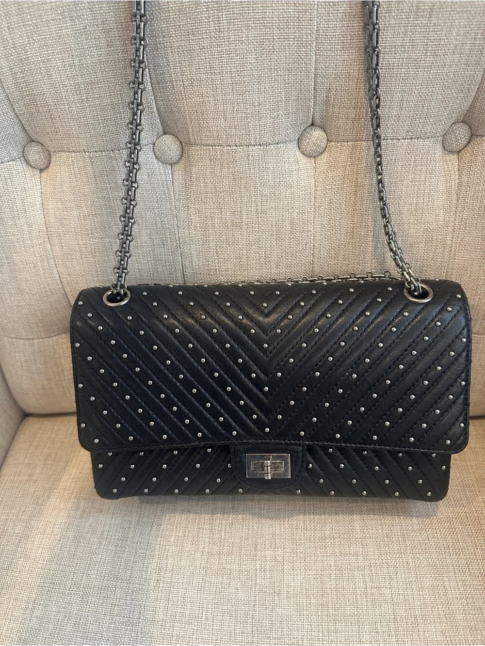 CHANEL Stud Wars Chevron 226 Reissue Double Flap Bag