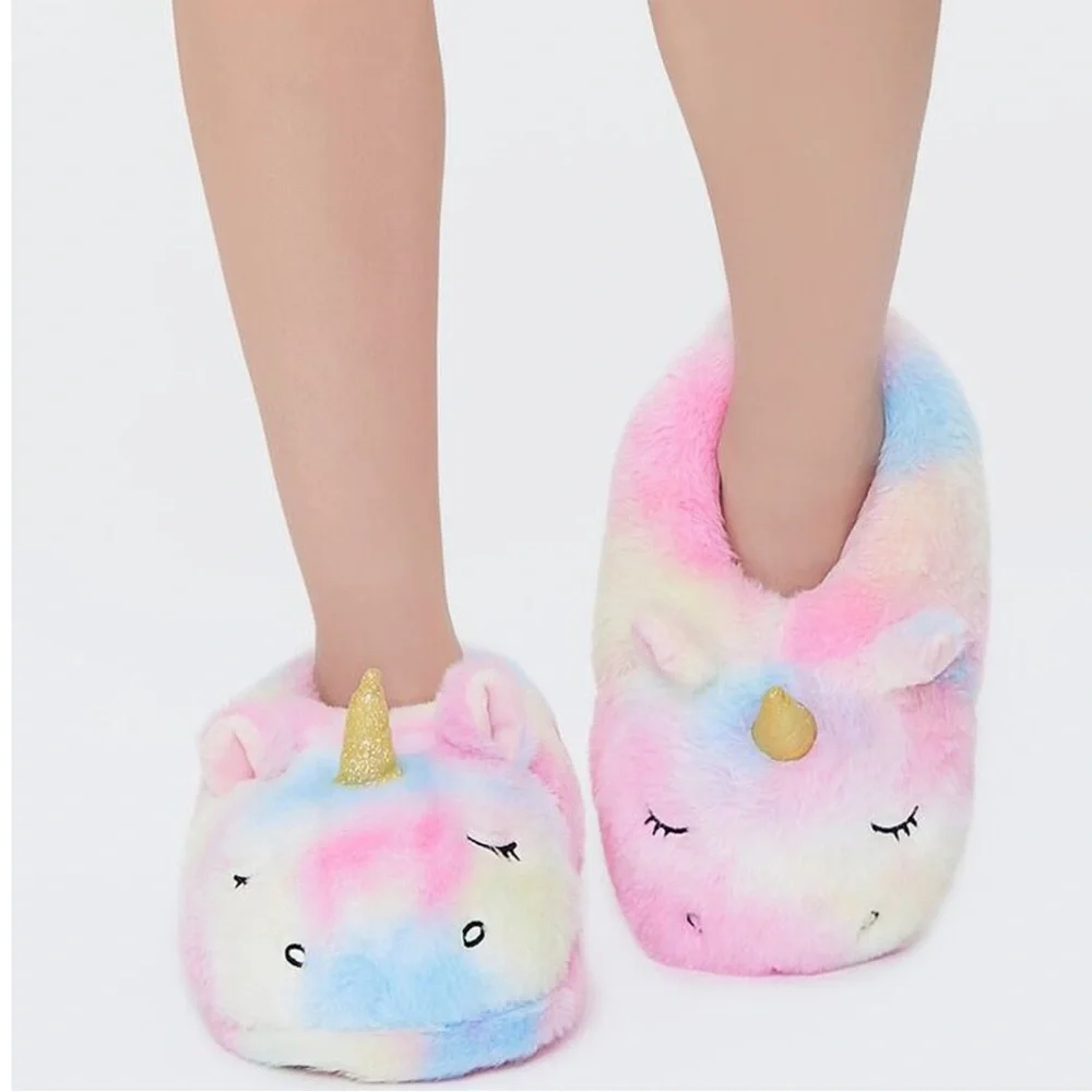 Unicorn Tie Dye Plush Slippers