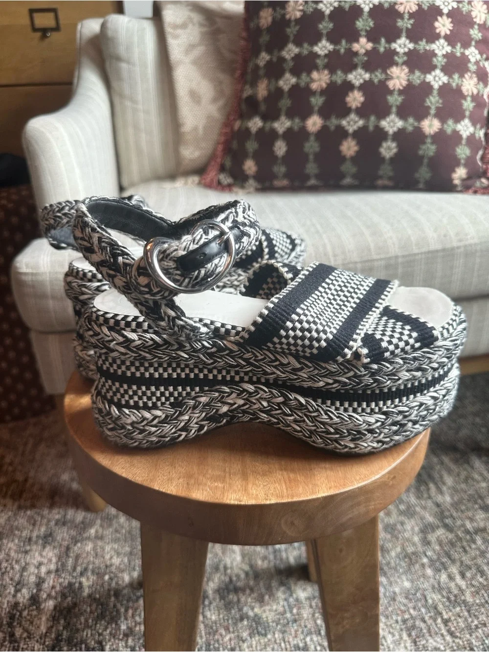 Anthropologie Amambaih Carmen Black & White Woven Platform Sandal