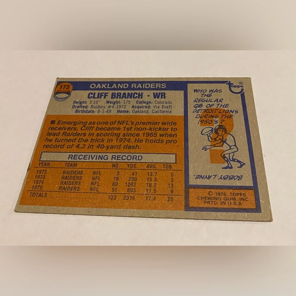 1976 Topps Football Card cliff branch