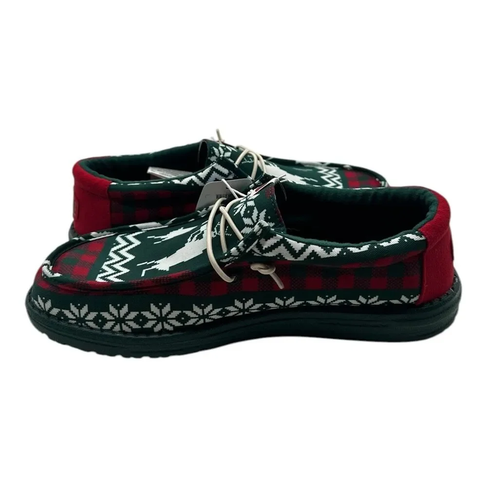 Hey Dude Wally‎ Holiday Cheers Slip On Loafers Mens 8 Green Christmas Deer Print
