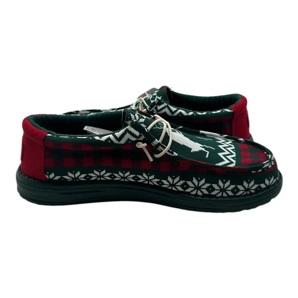 Hey Dude Wally‎ Holiday Cheers Slip On Loafers Mens 8 Green Christmas Deer Print