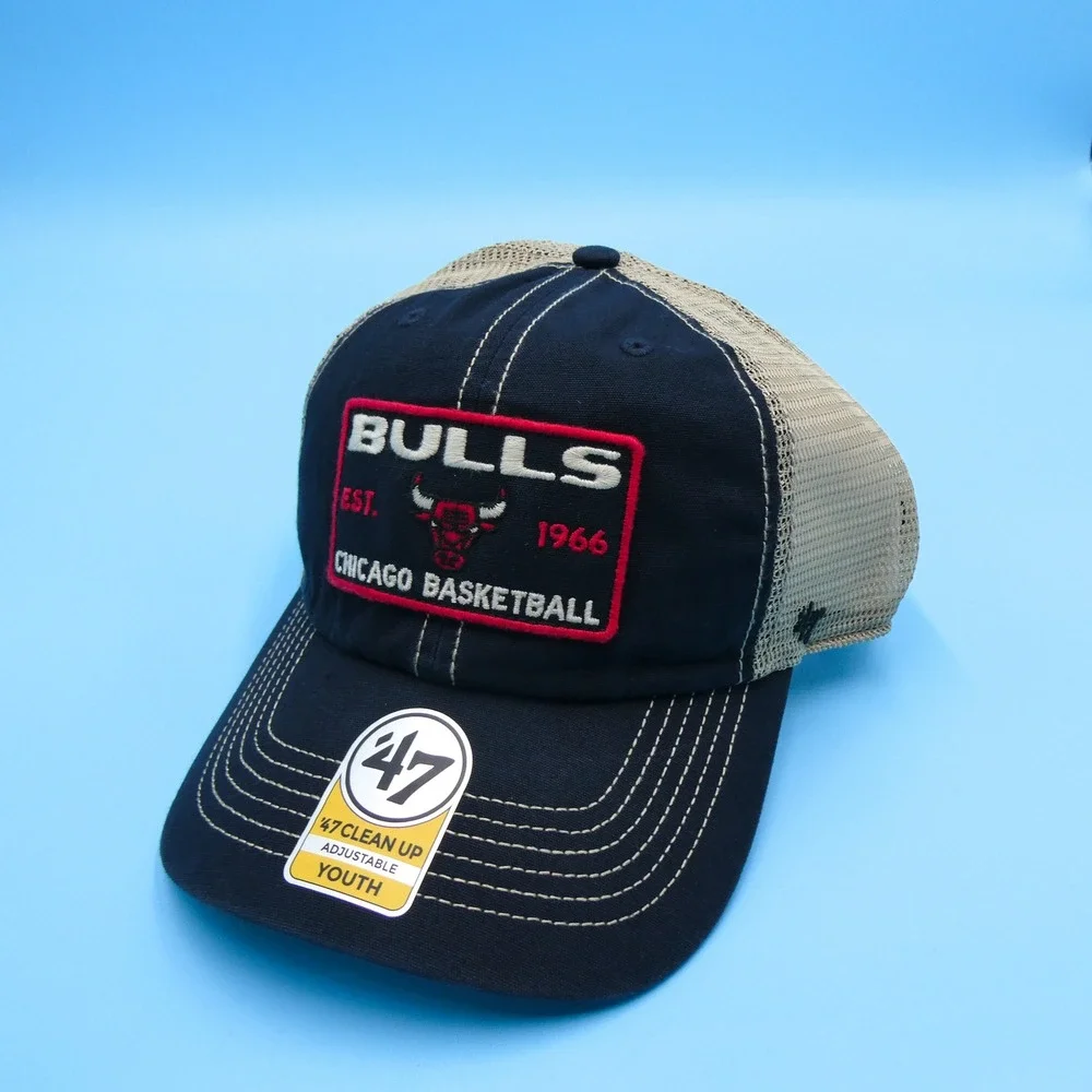 '47 Hat‎ Youth Chicago Bulls Navy Tan Mesh Clean Up Adjustable Snapback Cap NBA