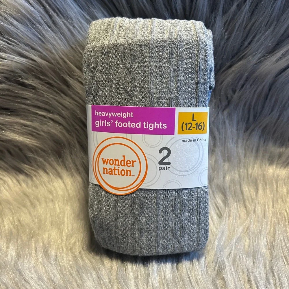Wonder Nation Footed Tights Girl Size Large (12-16) Gray Blue Dress‎ Bottoms