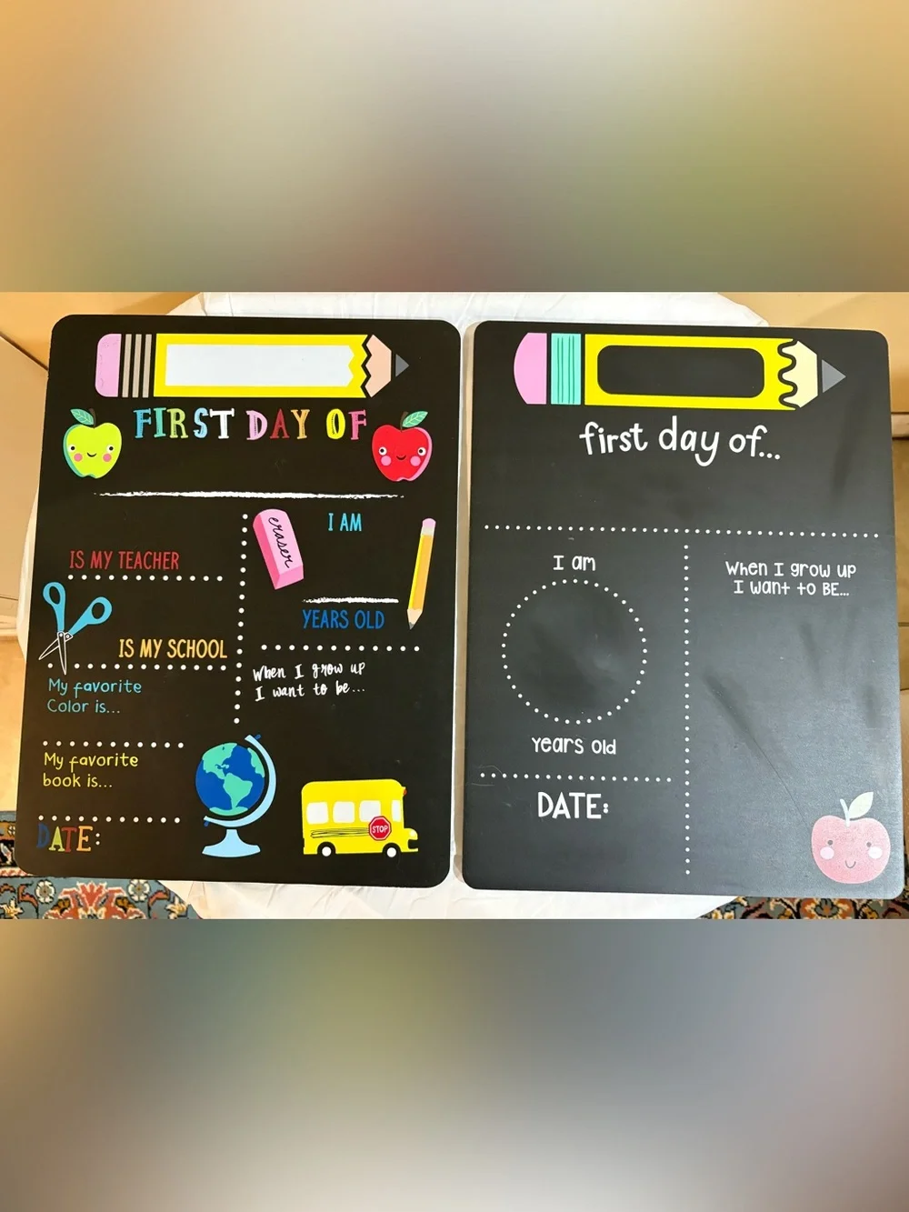 Two First Day of School Chalkboard Sign - Black with Yellow & Pink Accents