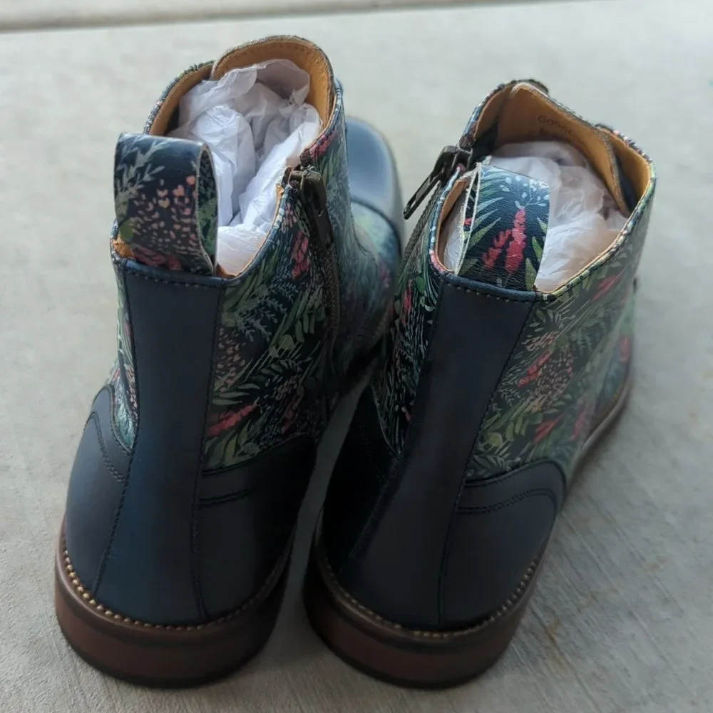 Thatcher Finch Men's Blue‎ Floral Patterned Luxury Derby Dress Boots Size 10