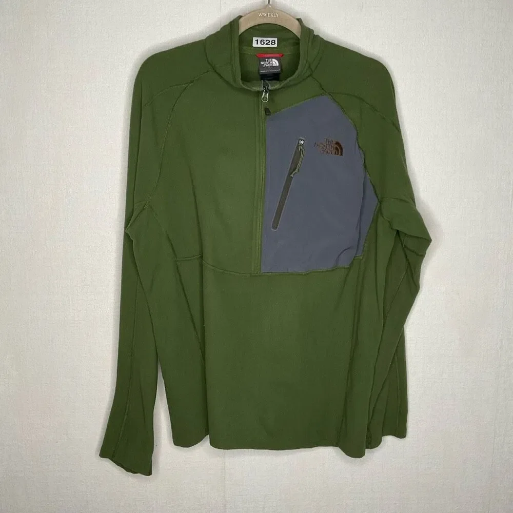 THE NORTH FACE Sweatshirt Mens XL Green 1/2 Zip Fleece Pullover Base Layer Shirt
