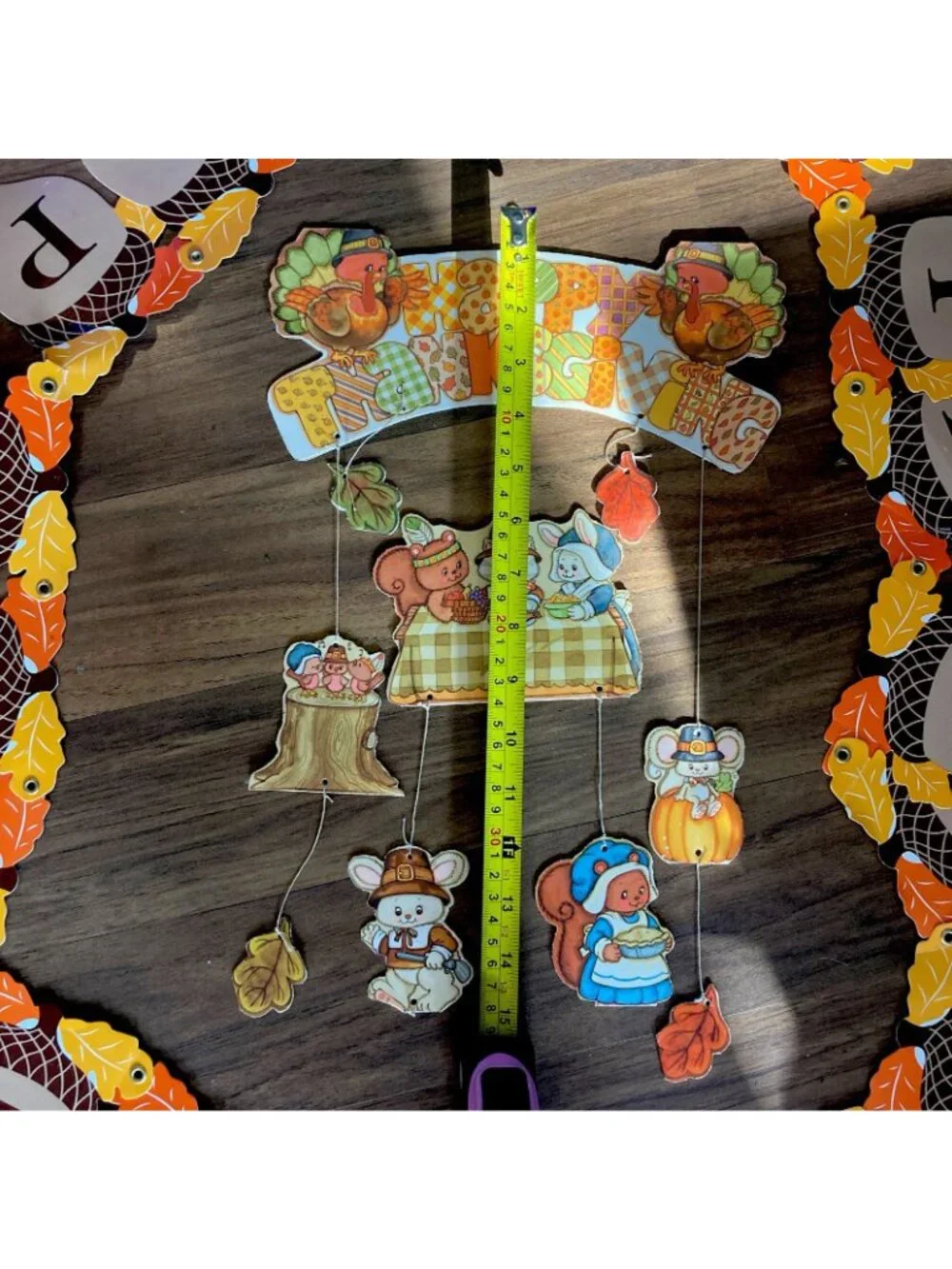 VTG Happy Thanksgiving Letter Garland w Leaf Acorn Cutouts Hanging 2 pc 1980’s