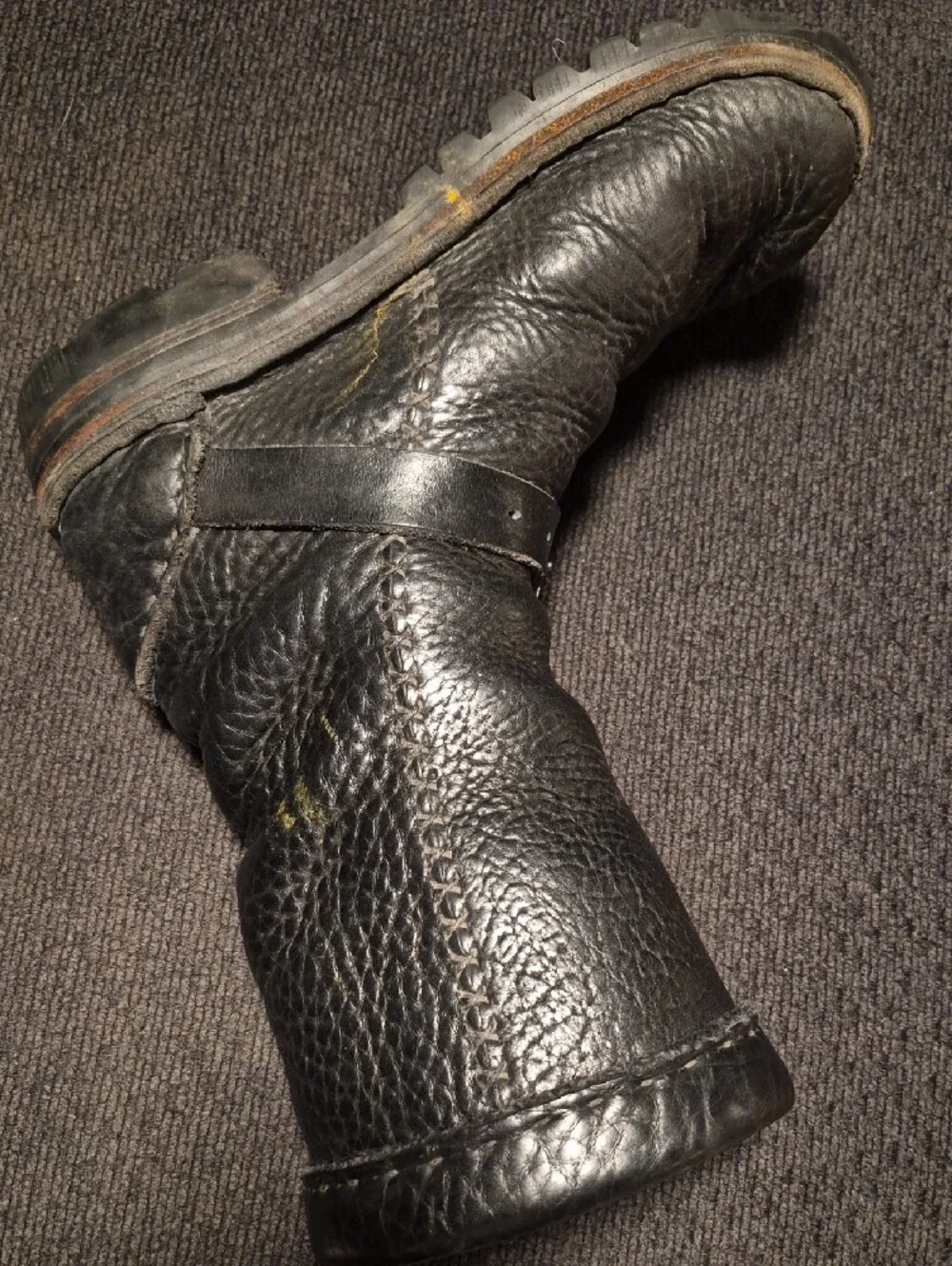 Men's Black Leather Buckle Strap Moto Boots