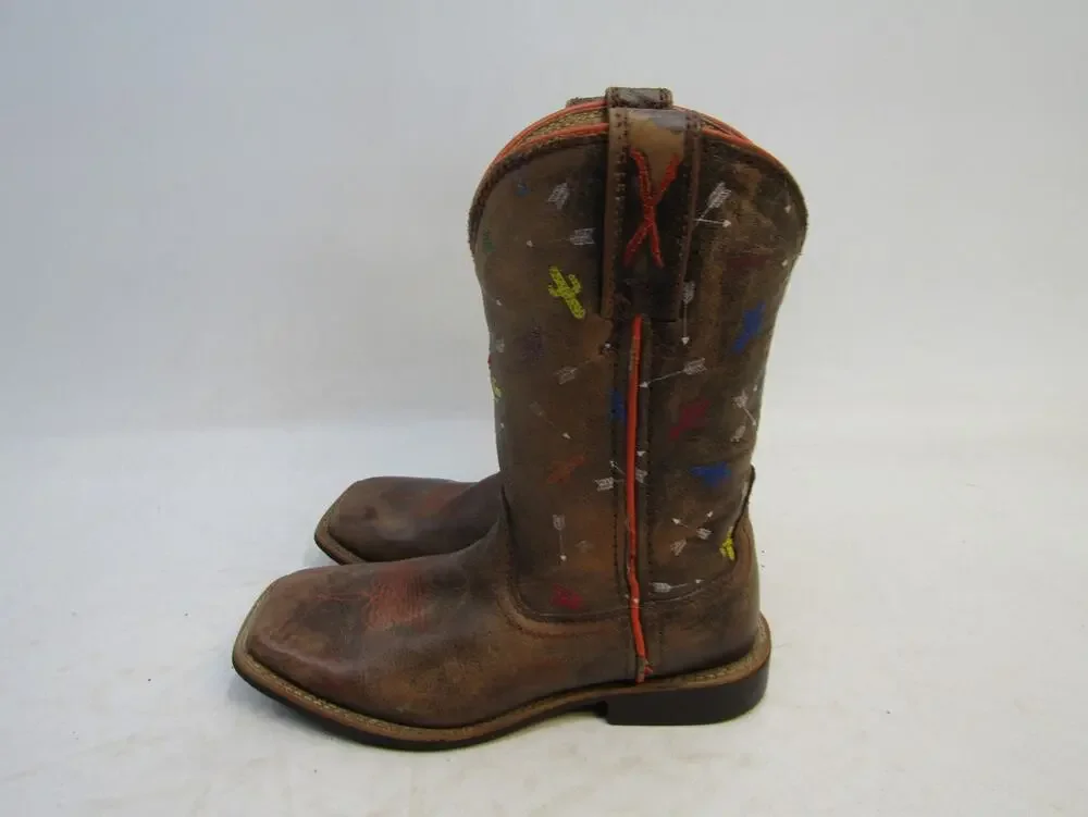 Twisted X Youth Size 12.5 M Brown Leather Cactus Arrows Cowboy Western Boots