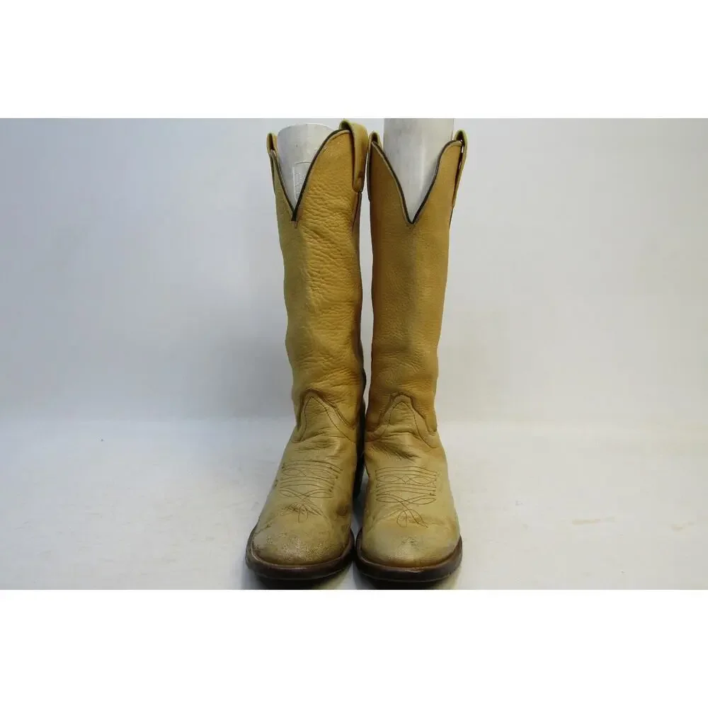 USA Olathe Mens Size 8 D Tan Leather Cowboy Western Boots