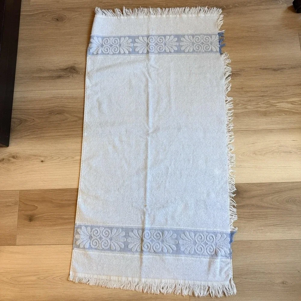 Vintage 70's Light Blue Bath Towel Cannon Fringe MCM