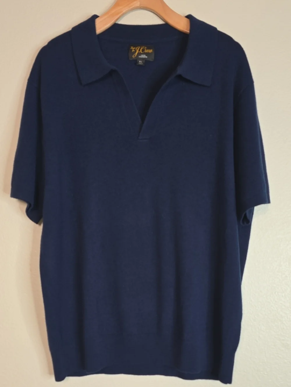 J. Crew Men's Navy Short-Sleeve Cashmere Jhonny Collar Sweater Polo Size XL