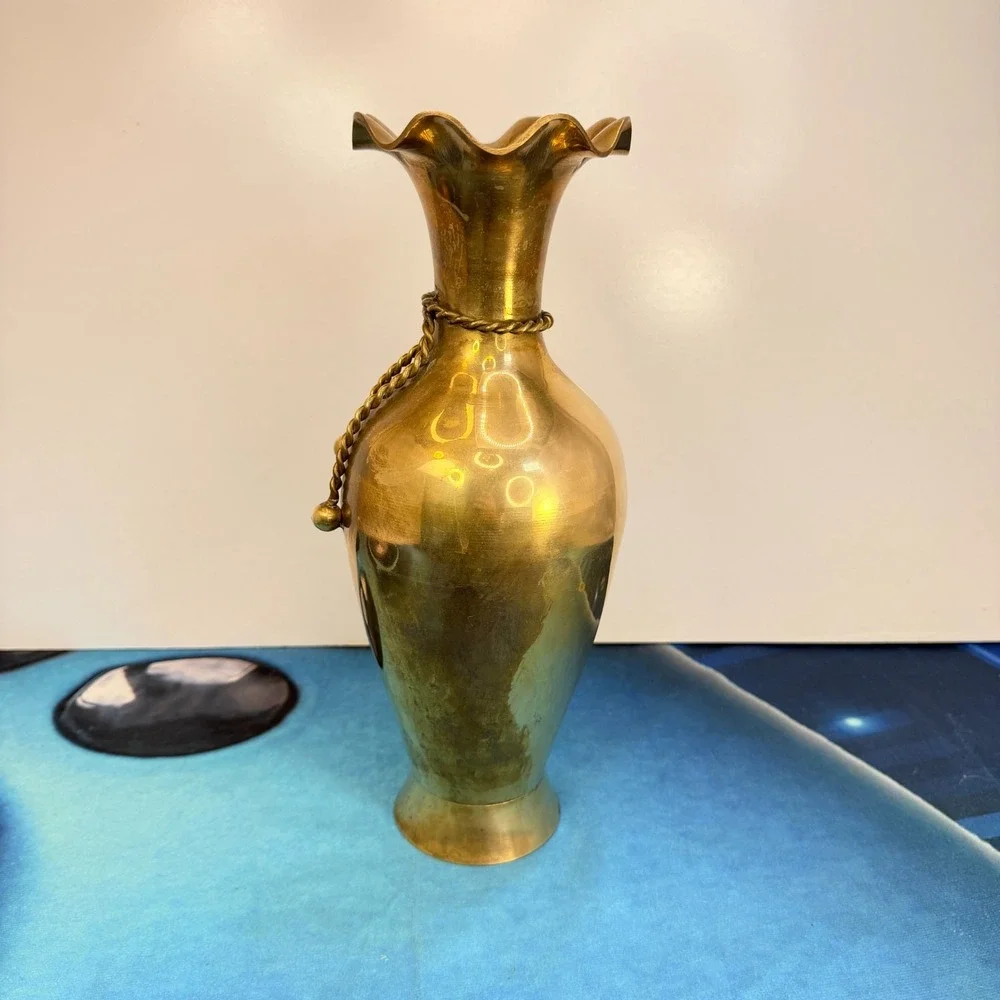 Vintage Brass Ruffled Vase 13