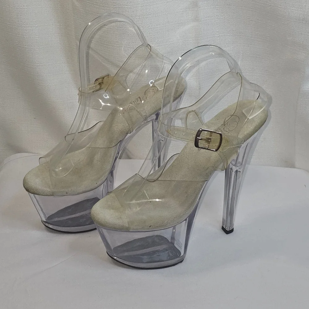 Pleaser Sky-308 Clear Platform Sandals Women 7 Stiletto Pole Dance Exotic Heels