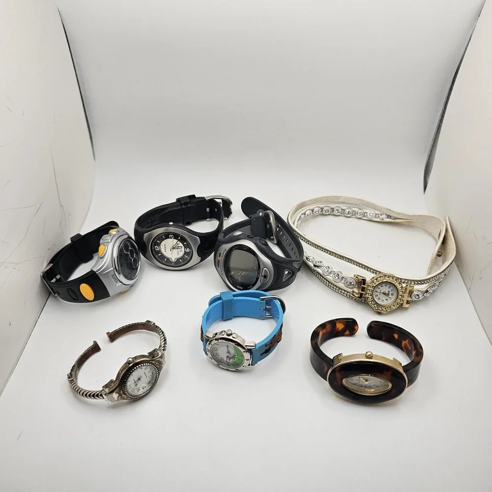 Watch Lot Of 7. Timex Ironman, Designer, Xonix USB, Louis Arden, Geneva Platinum