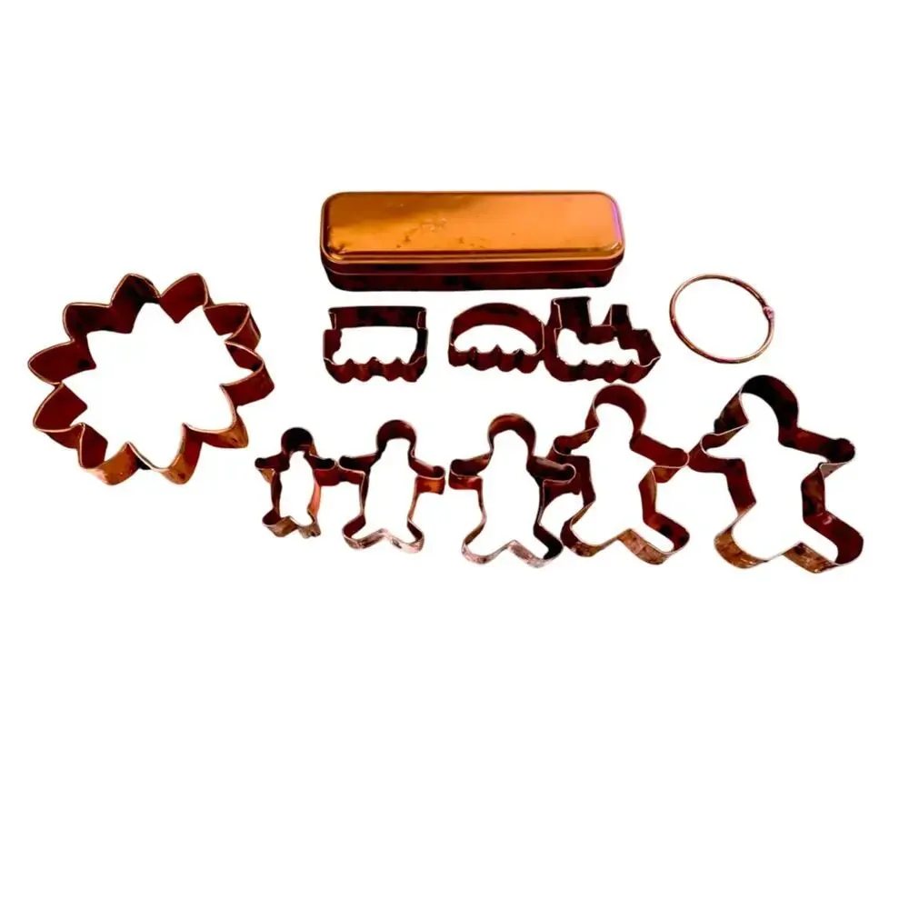 Copper Colored Cookie Cutters Varied‎ Sizes of Gingerbread men, Flower and Train