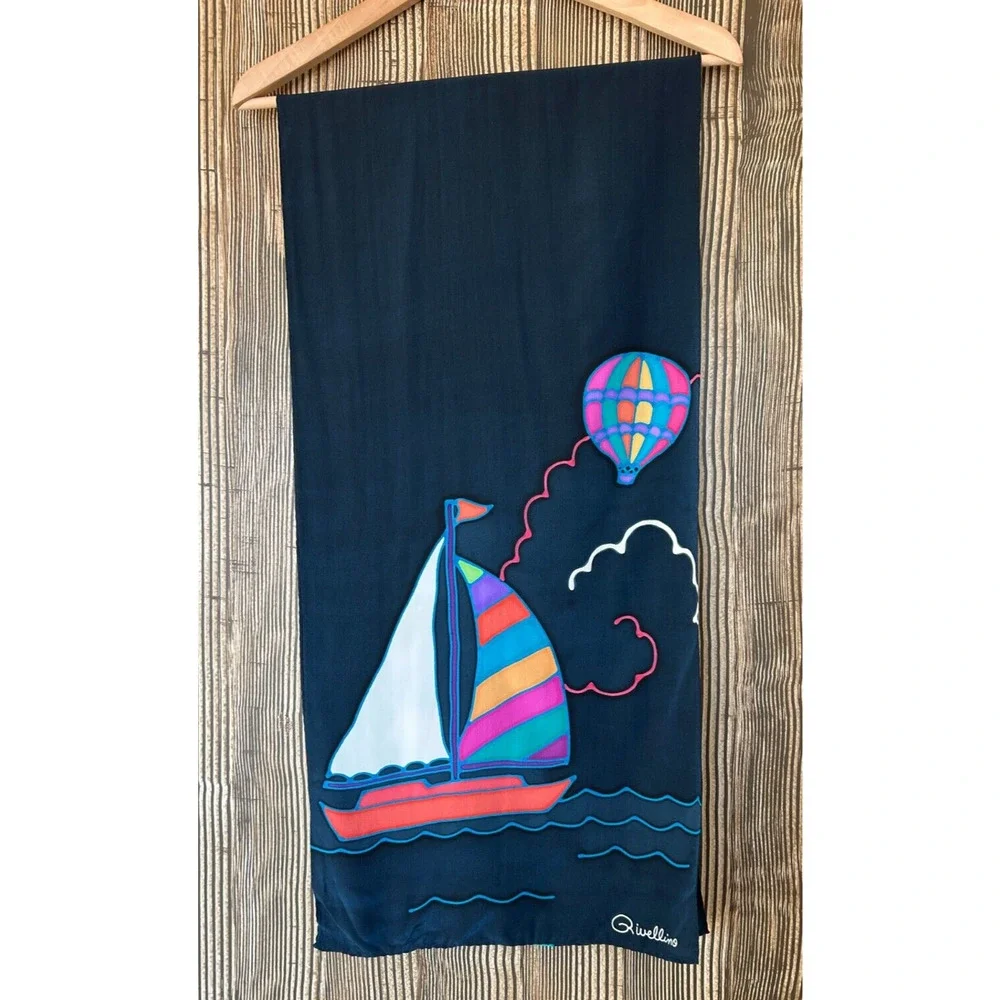 Maus &‎ Hoffman Silk Scarf Rivellino Sail Boat Hot Air Balloon Multicolor 58