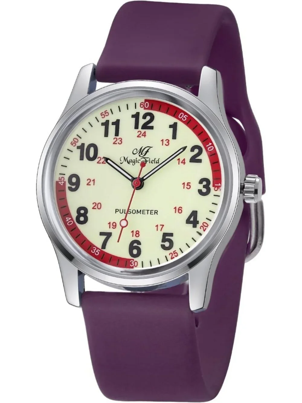 Women's Silver Purple Easy to Read Military Time Waterproof Luminous Wrist Watch