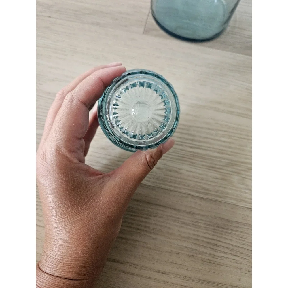 Vintage Takahashi Glass Apothecary Jar Teal‎ Blue Green MCM Canister With Lid 8