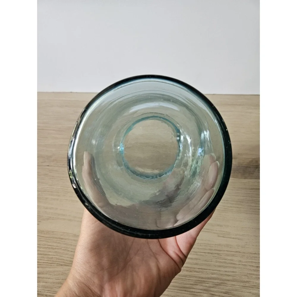 Vintage Takahashi Glass Apothecary Jar Teal‎ Blue Green MCM Canister With Lid 8