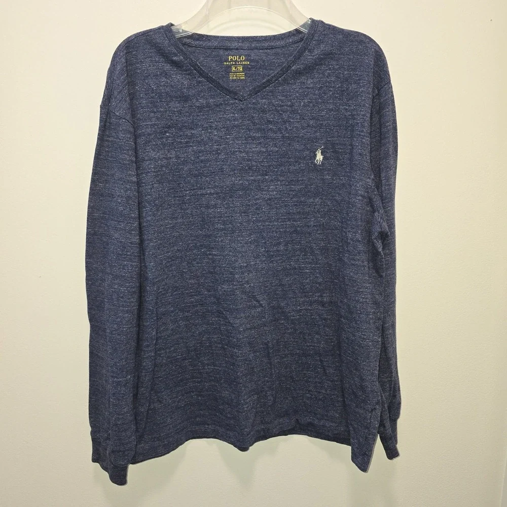 Polo Ralph Lauren Men's‎ V-Neck Long Sleeve Shirt Size XL Blue Heather Cotton