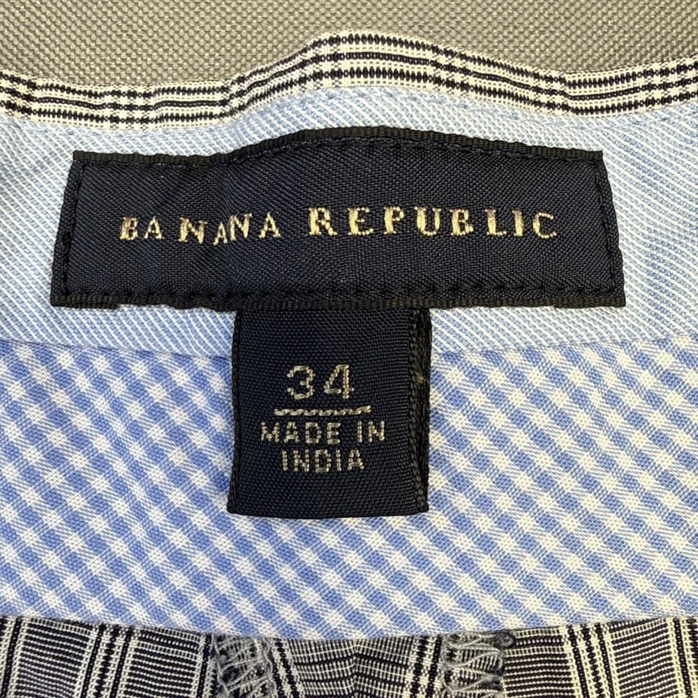 Banana Republic Preppy Mens Shorts Check Blue Plaid Pattern 100% Cotton Size 34